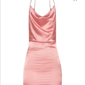 Rose strappy satin cowi midi dress